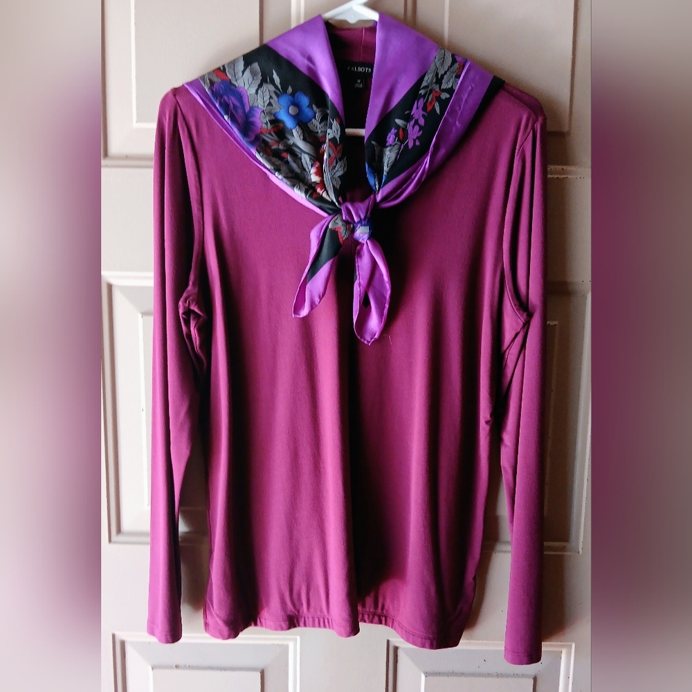 Elegant Purple Women's Top with Scarf